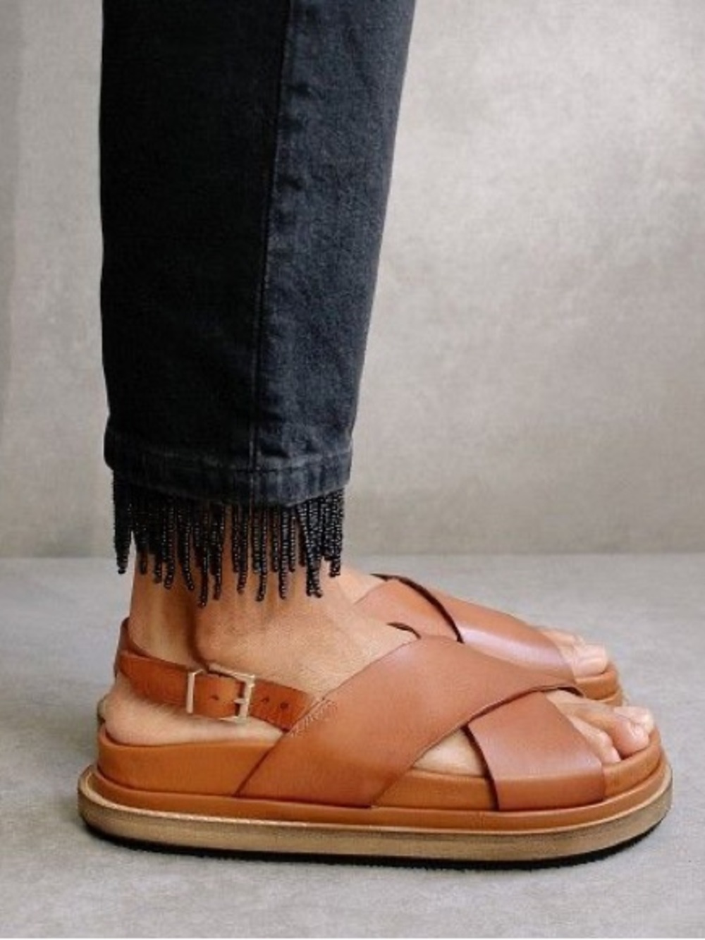 Alohas Marshmallow Sandals in Tan Brown Leather Chunky Platform Womens 40 9 US